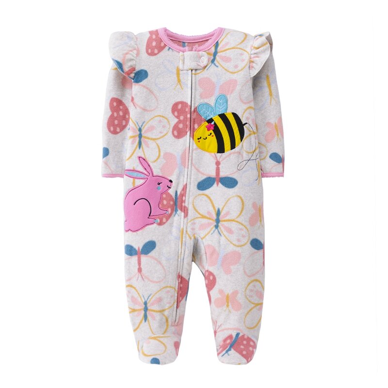 Voetige Warme Baby Rompertjes 2023 Herfst Schattige Dierenvos Micro Polar Fleece Babe Pyjama Baby Jumpsuits Nachtkleding Nb/3-12M