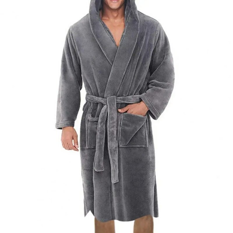Мужской длинный халат из мягкого кораллового флиса, однотонный, с карманами, домашняя одежда для сна, свободная и удобная домашняя одежда