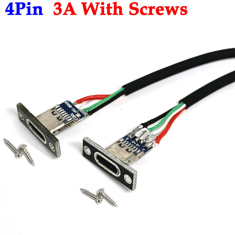 USB Jack 3.1 Type-C 4 P Welding Wire 3A Female DIY Connector Straight For Mobile Phone Charging Port Charging Socket With screws