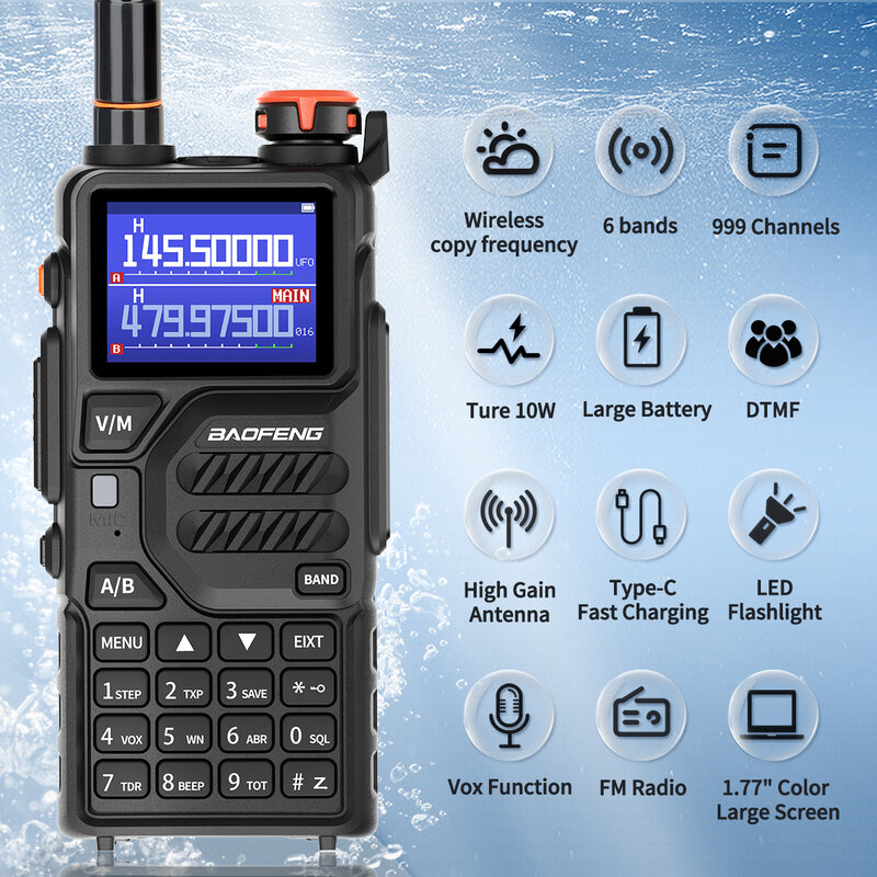 Baofeng uv k5 plus 10w walkie talkie air band drahtlose kopie frequenz mit großer reichweite funkgerät typ-c uv 5r uv k5 pro uv k5 plus