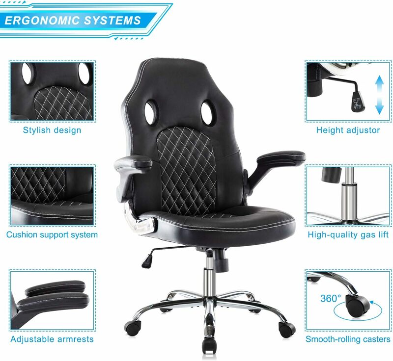 Chaise de jeu ergonomique en cuir OffSTRPU, chaise d'ordinateur, chaise de bureau à dossier haut, étude de la tâche réglable avec lombaire