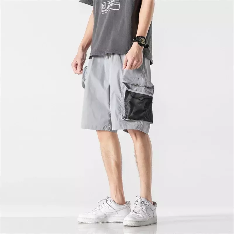Men's Summer Pure Cotton Shorts Personalized Splicing Trendy Workwear Shorts Trendy Fashion Big Pockets Loose Casual Shorts Men