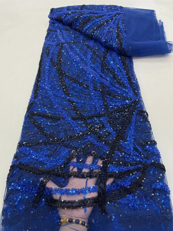 Роскошная африканская кружевная ткань с блестками, Высококачественная 2023 Тяжелая вышивка бисером, французская Тюлевая сетчатая кружевная нигерийская Свадебная фототкань