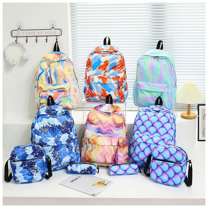 New School Backpack Set Teenagers Girls Schoolbag Large Capacity Boys Printing Kids Cute Book Bags Nylon Travel Mochila