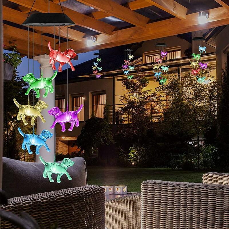 Cadena de luz LED Solar para perro, carillón de viento para perro, suministros de decoración para el hogar, jardín colorido, Z5X0