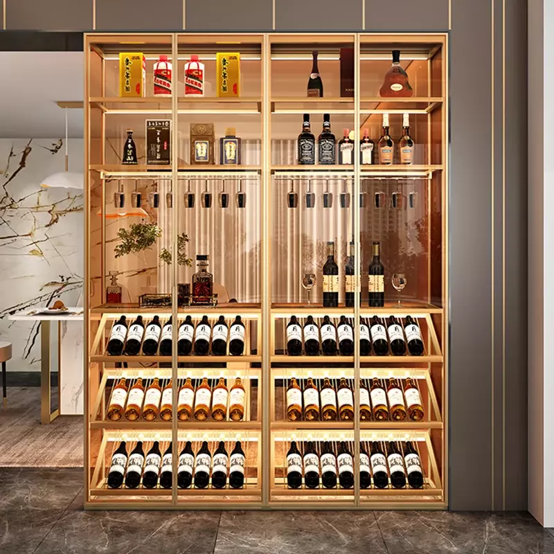 Armadietto per vino in lega di alluminio contro la parete del soggiorno armadio divisorio moderno e leggero lusso di fascia alta semplice piccolo vino