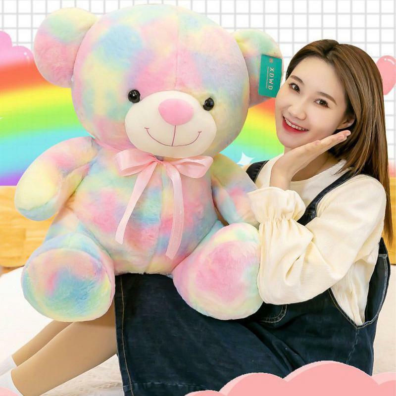 Stuffed Bear Animal Cuddly Sitting Bear Colorful Plush Toy Huggable Throw Pillow for Children Soft Animals Plushies for Dormitor