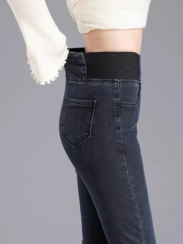 Pantalon en denim skinny taille haute pour femme, pantalon crayon mince, jean optique respirant, jean long décontracté, hiver, nouveau