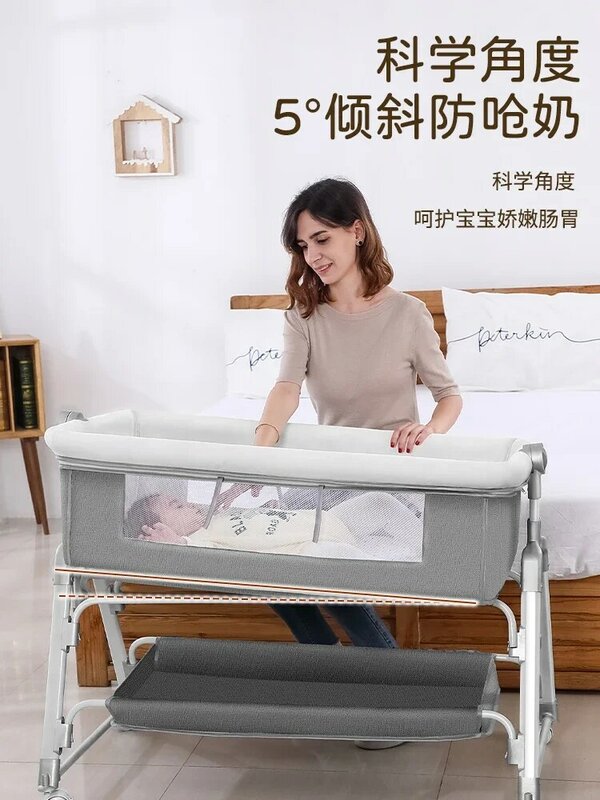 Multi Functional Foldable Baby Crib Mobile and Portable Newborn Crib European Style Baby Crib Splicing Large Bed