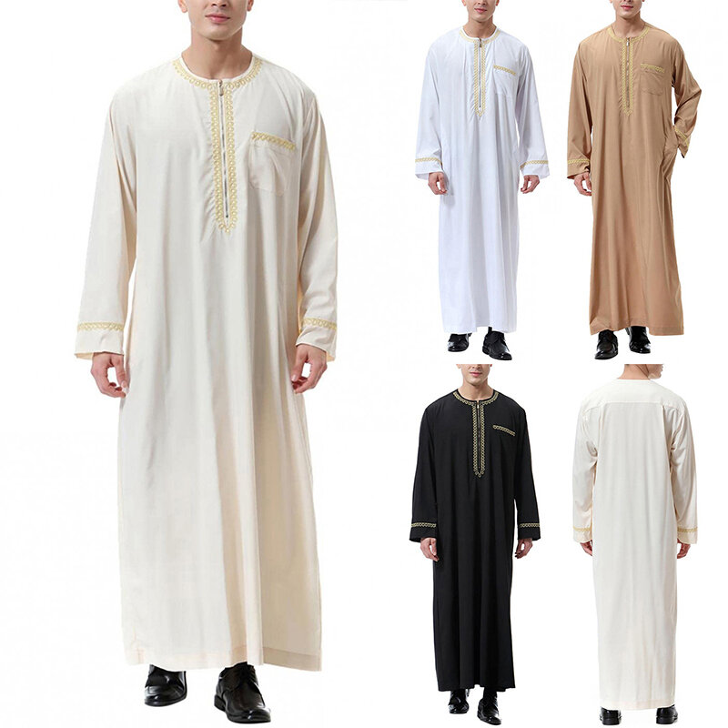 Slam Arab Men Thobe jubah serbet Muslim Abaya Kaftan gaun etnis thouse Jubba Saudi Musulman pakaian Islam Dubai balutan Arab