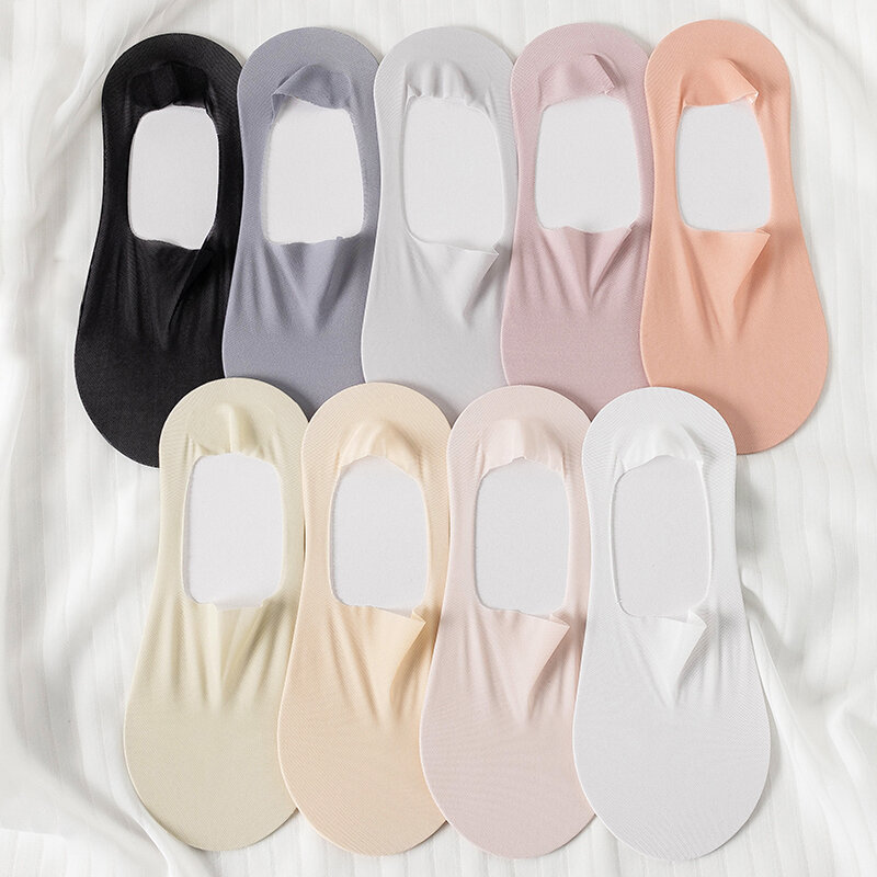 5 Paar Vrouwen Onzichtbare Boot Sokken Siliconen Antislip Ultra-Dunne Ademende Sok Slippers Hoge Kwaliteit Elastische Ijs Zijde Low Sox