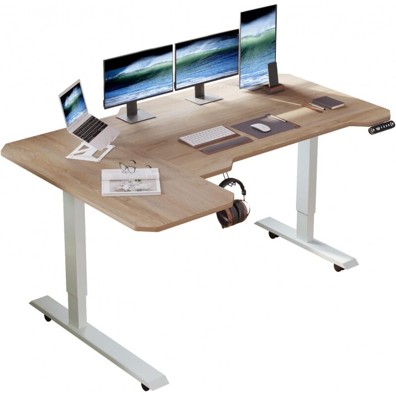 Escritorio de pie eléctrico en forma de L, altura ajustable, ordenador, sentarse y oficina en casa con empalme B, 59"