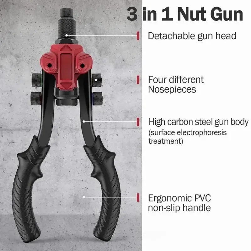 Kit de pistola remachadora 3 en 1, herramienta de remachado Manual con ajuste de rosca BoxRivnut, tuerca Setter Sert, pistola remachadora de mano de M3-M10 métrica