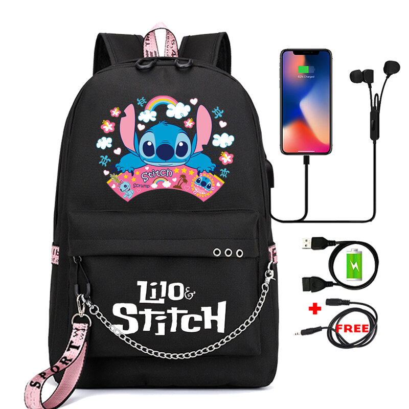 Disney-Lilo e Stitch Cartoon mochila estampada, bolsas adolescentes casuais, mochilas escolares unissex para meninos e meninas, mochila, volta às aulas