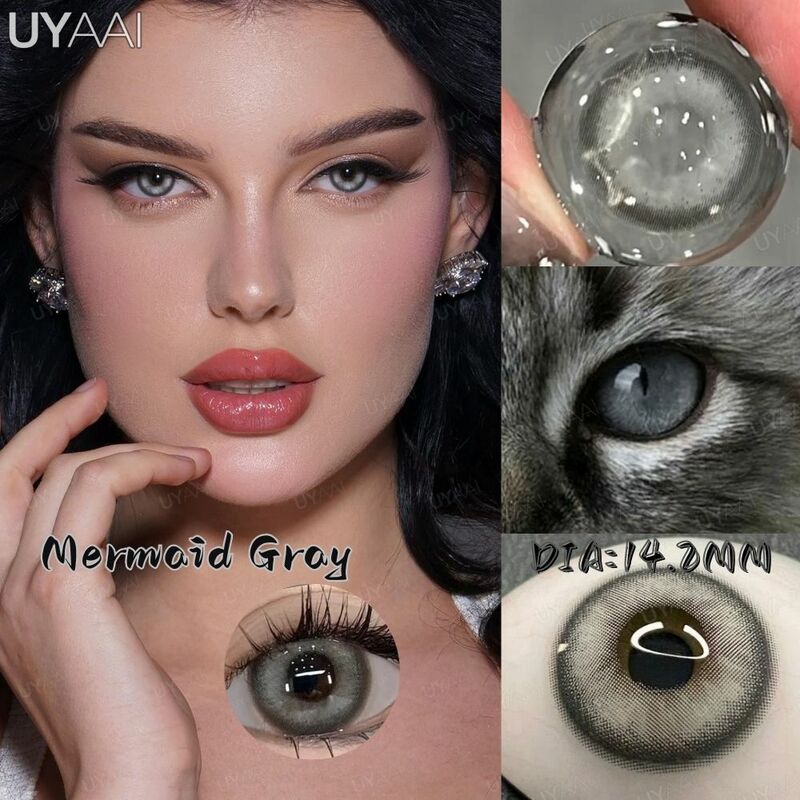 UYAAI 1 para lodowiec z serii Blue Eyes zielone oczy moda makijaż piękna miękkie zdrowie coroczne soczewki kocie oczy połysk
