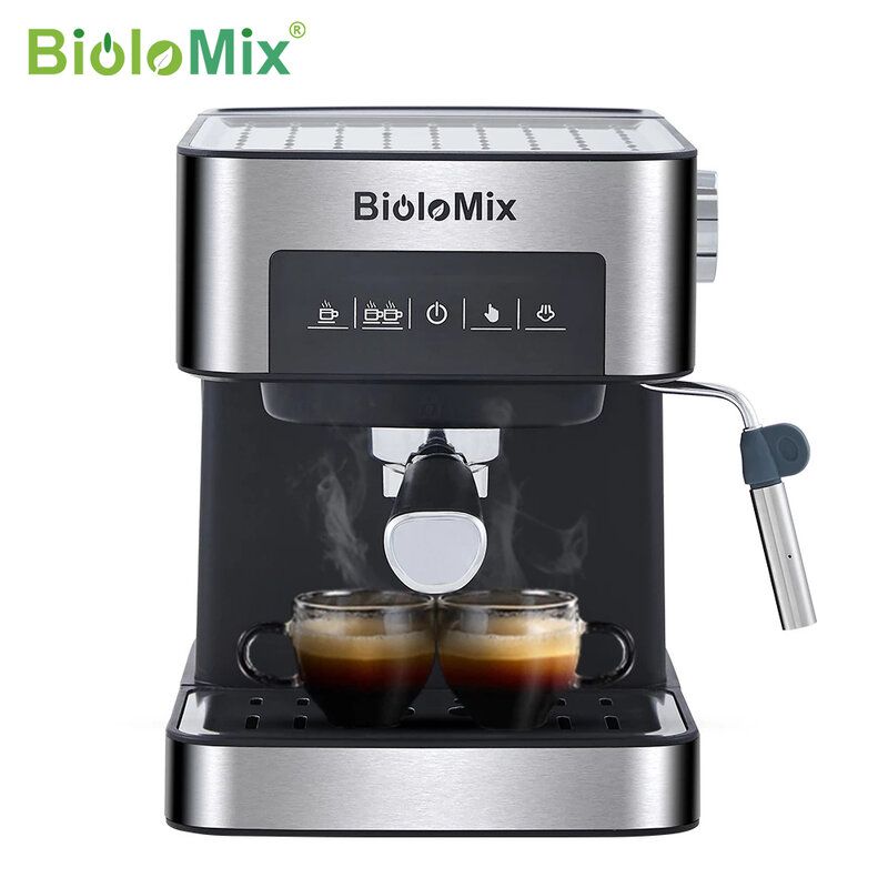 Biolomix – Cafetera italiana expreso con espumador de leche, Máquina de café eléctrica de 20 bar, para expreso, capuchino, café latte, con vaporizador de leche integrado