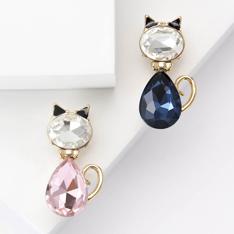 Shiny Rhinestone Cat Brooches for Women Unisex Animal Pins 2-color Available Casual Party Accessories Gifts