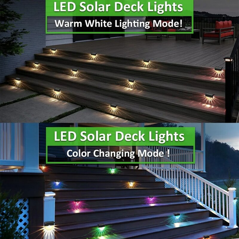 Lampu dek tenaga surya LED, lampu jalan tangga luar ruangan, lampu taman, dekorasi lampu balkon tahan air untuk teras, lampu pagar tangga 6 pak