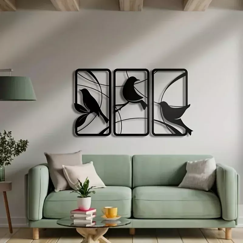 Arte de pared de Metal de pájaro del paraíso, pintura de pájaro, Marco de imagen de Metal, colgante de pared, flor, decoración del hogar, regalo, 3 piezas