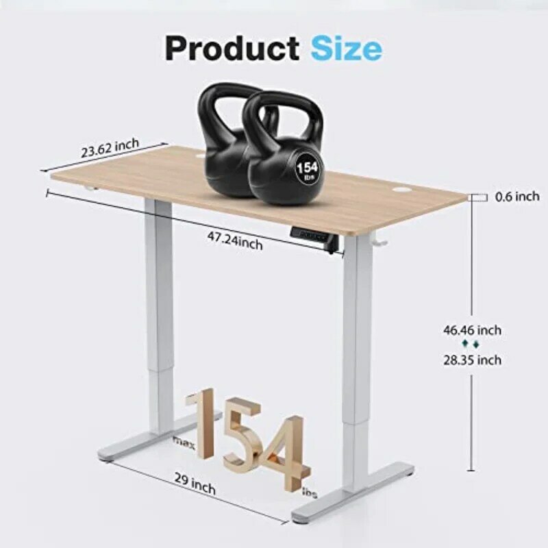 Meja berdiri listrik, 48x24in tinggi dapat disesuaikan listrik berdiri di meja komputer tekstur bambu
