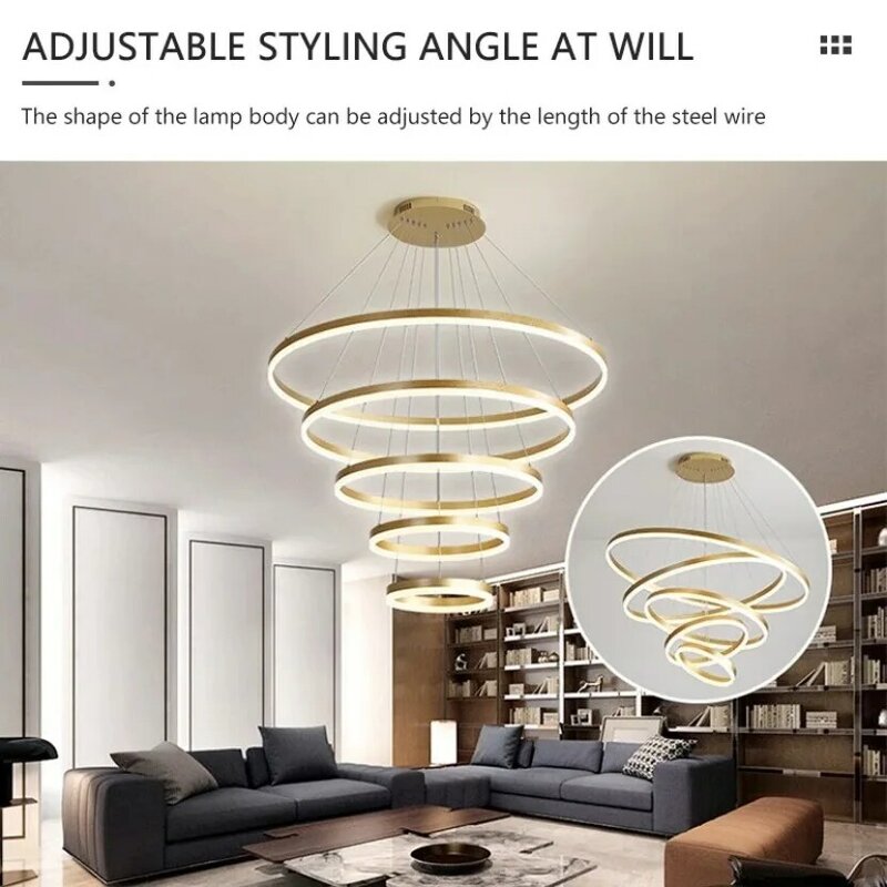 Lampade a sospensione moderne a LED semplici luci Decorative circolari dimmerabili per interni ad alta luminosità per sala da pranzo