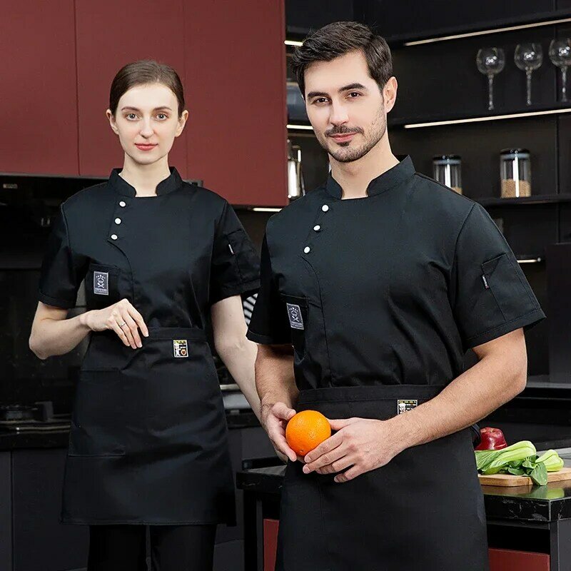 Unisex Cozinha Chef Brasão, Curto Restaurante Uniforme, Serviço de camisa, Padaria, Respirável, Double Breasted, Chef Dress Jackets