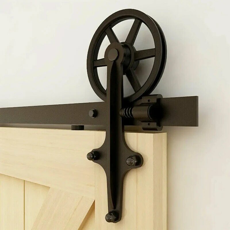 CCJH 2 buah Kit gantungan rol pintu kayu gudang geser hitam dengan aksesori (tanpa rel/tanpa pintu), dapat dikustomisasi