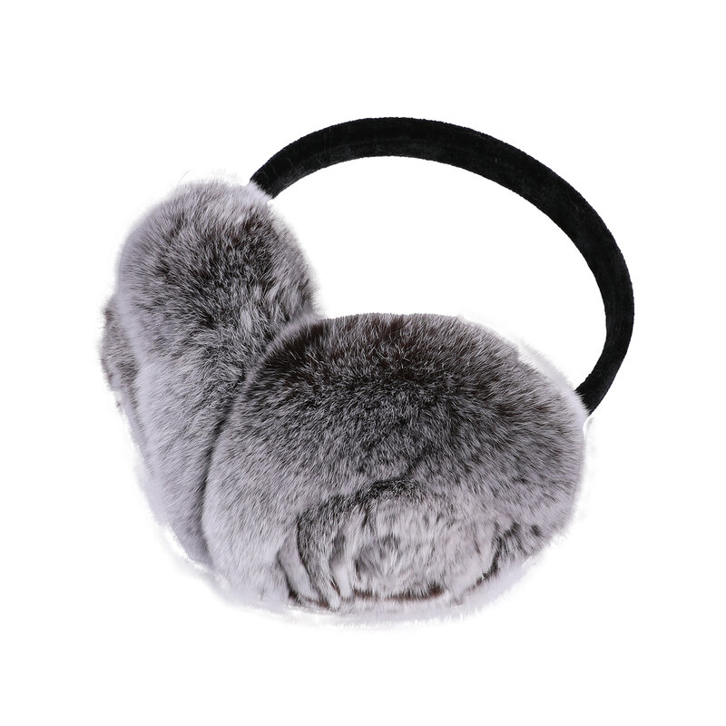 BOONJOVIA-Genuine Rex Rabbit Fur Earmuff feminino, regalos peludos de pelúcia grossa, Headwear da menina, pele real, dobrável, inverno