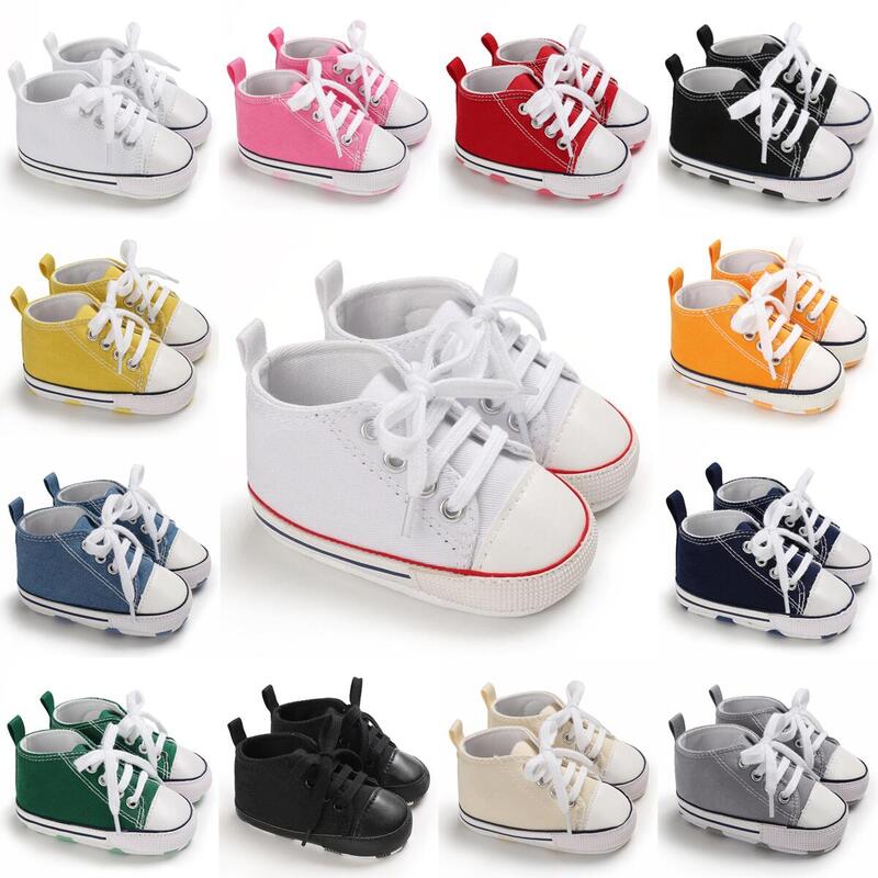 Sepatu Bayi Laki-laki Bayi Perempuan Sneakers Kasual Kanvas Klasik Baru Lahir Star First Walker Balita Sol Lembut Sepatu Jalan Anti Selip