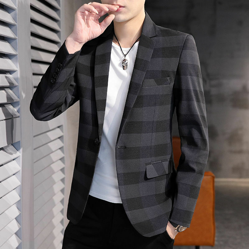 Terno sem ferro, estilo coreano masculino slim-encaixe, jaqueta ocidental solteira, casual para jovens, moda primavera-outono, nova