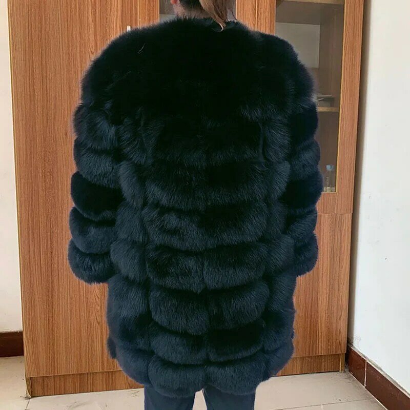 Inverno das mulheres quente genuíno fox casaco de pele longo bloco natural real casaco de pele mangas compridas alta qualidade Senhoras luxo casaco de pele