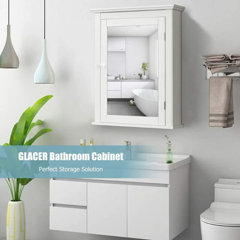 Bathroom Mirror Cabinet, Wall Mounted Storage Cabinet with Mirror Door and Adjustable Shelf