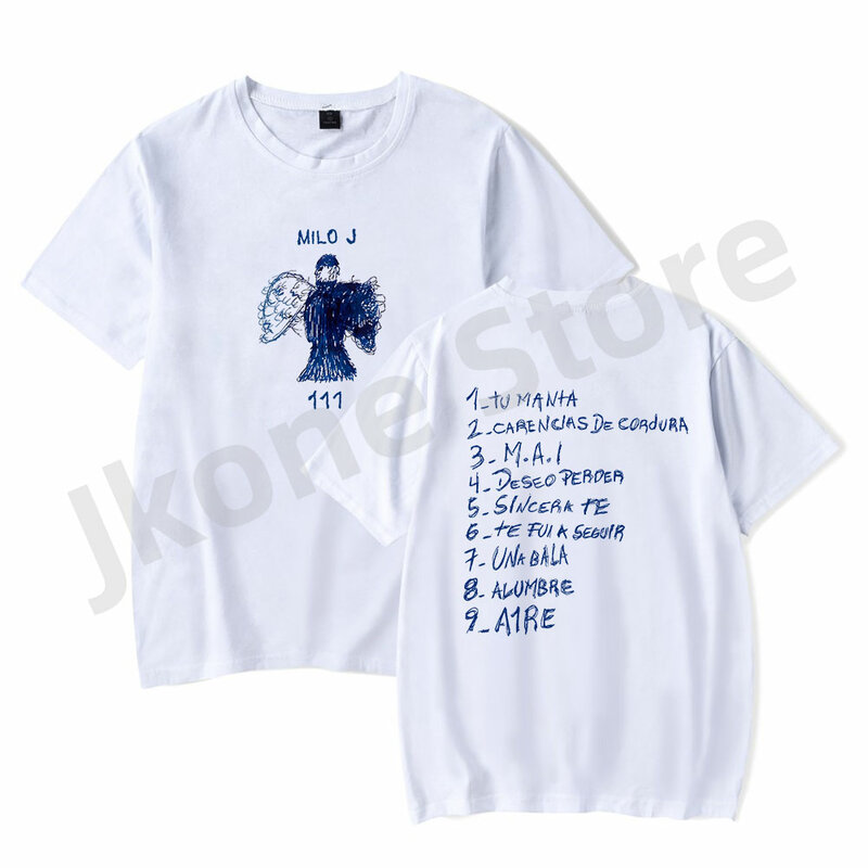 Milo J Tour kaus 111 Album motif Merch pria wanita modis kasual penyanyi kaus lengan pendek Streetwear