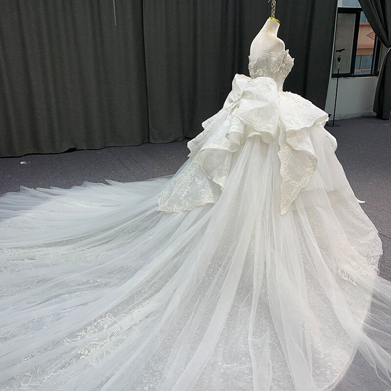 Elegant Novelty Wedding Dresses For Women 2024 Bride Ball Gown Organza Short Sleeves Lace Up Beading Bow Robe De Mariée MN208