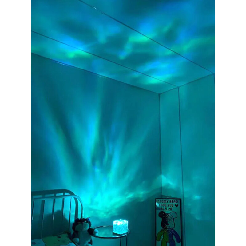 Proyector de lámpara de cristal de ondulación de agua, luz nocturna para el hogar, decoración del dormitorio, atmósfera estética, regalo de vacaciones, luces de atardecer