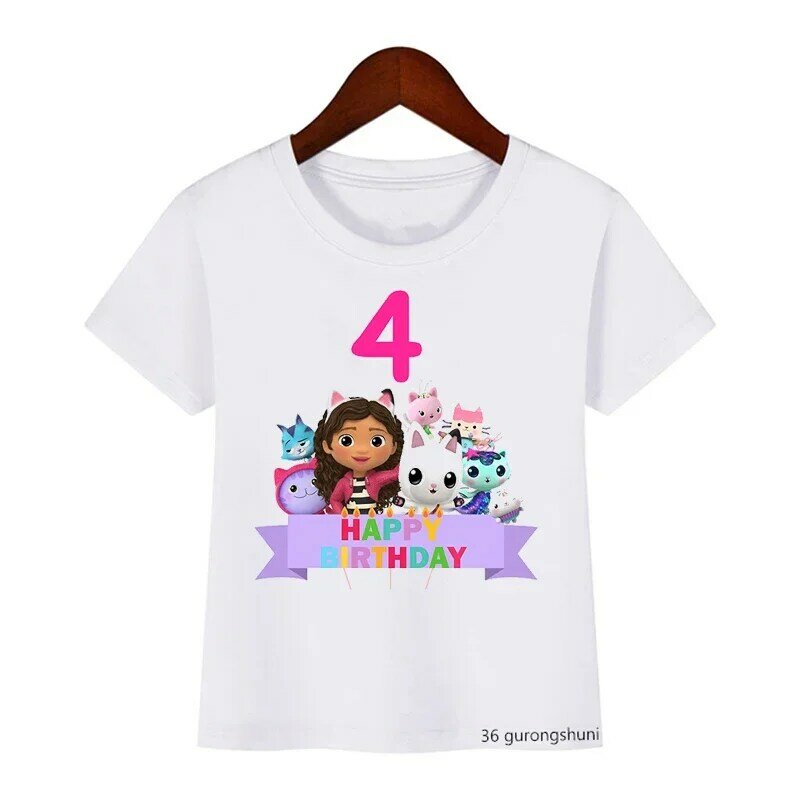 2024 Kawaii Gabbys T-Shirt casa delle bambole 2 3-10th Happy Brithday regalo T Shirt bambini bambine maglietta Unisex maglietta bambino top