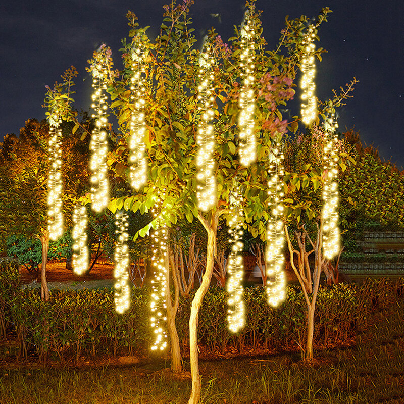 Guirnalda de luces de hadas de carámbano impermeable para decoración de árbol de vacaciones, 3 en 1, 360LED, creativo, lluvia de meteoritos, al aire libre