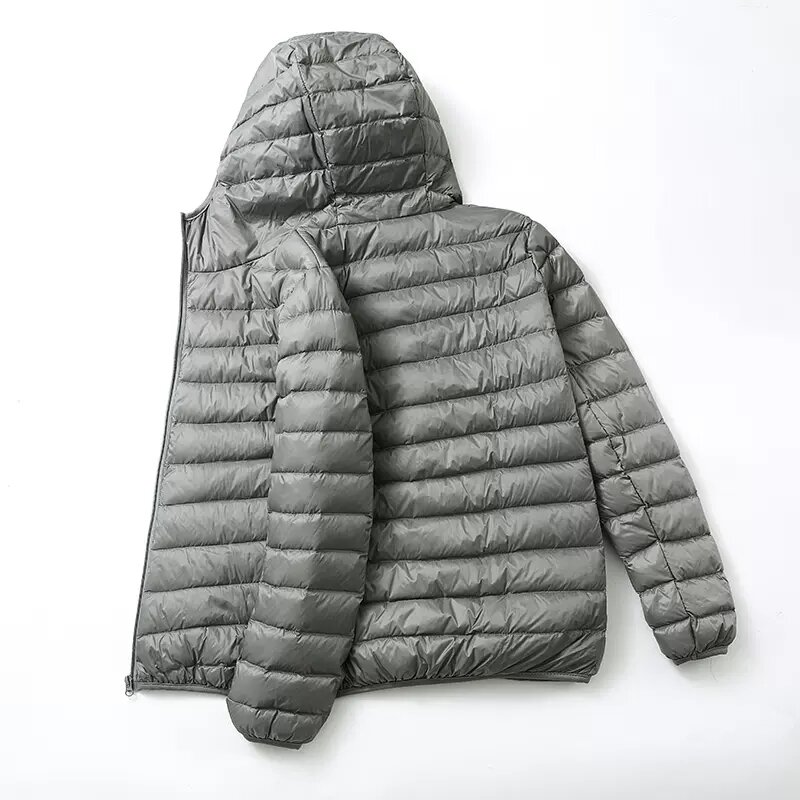 Casaco leve ultra leve para baixo masculino para todas as temporadas, resistente à água e ao vento, casaco respirável, capuz de tamanho grande