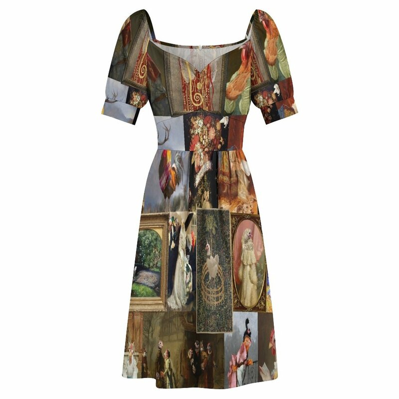 女性のためのノースリーブの彫刻のドレス、エレガントなセット、美術館の細かいアート