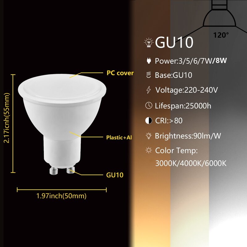 GU10 MR16 LED الأضواء GU10 GU5.3 MR16 AC220V LED لمبة 3 واط-8 واط عالية الكفاءة ضوء استبدال أسفل ضوء 50 واط 100 واط مصباح هالوجين