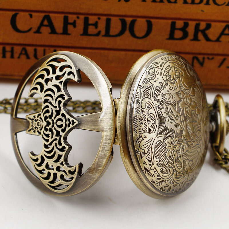 Bronze Hollow Eagle Quartz relógio de bolso para homens e mulheres, Fob Steampunk, charme vintage, colar com corrente, novo