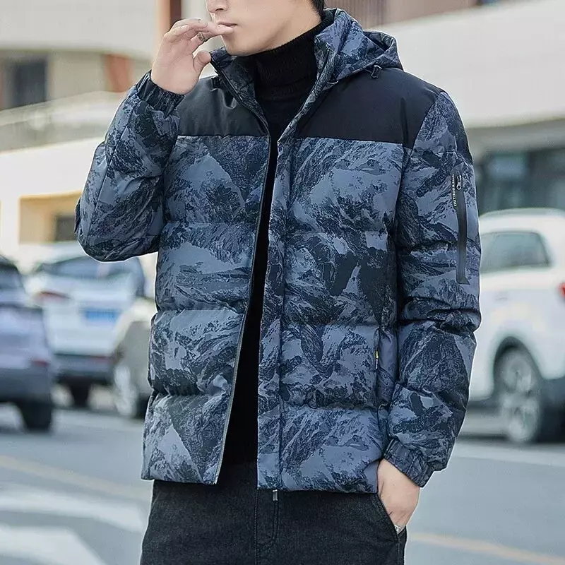 Men's Autumn and Winter Down Jacket with Hood Patchwork, Loose and Casual Style, Cold Resistant and Of Good Quality Size M-5XL