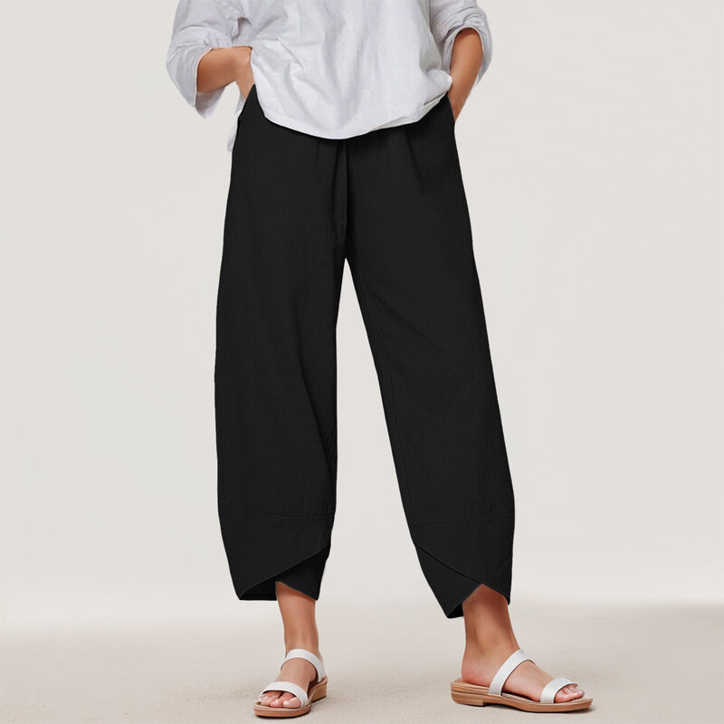 Pantalones bombachos de algodón para mujer, pantalón Vintage de pierna ancha, holgado, informal, con bolsillos, de cintura alta, estilo Harajuku