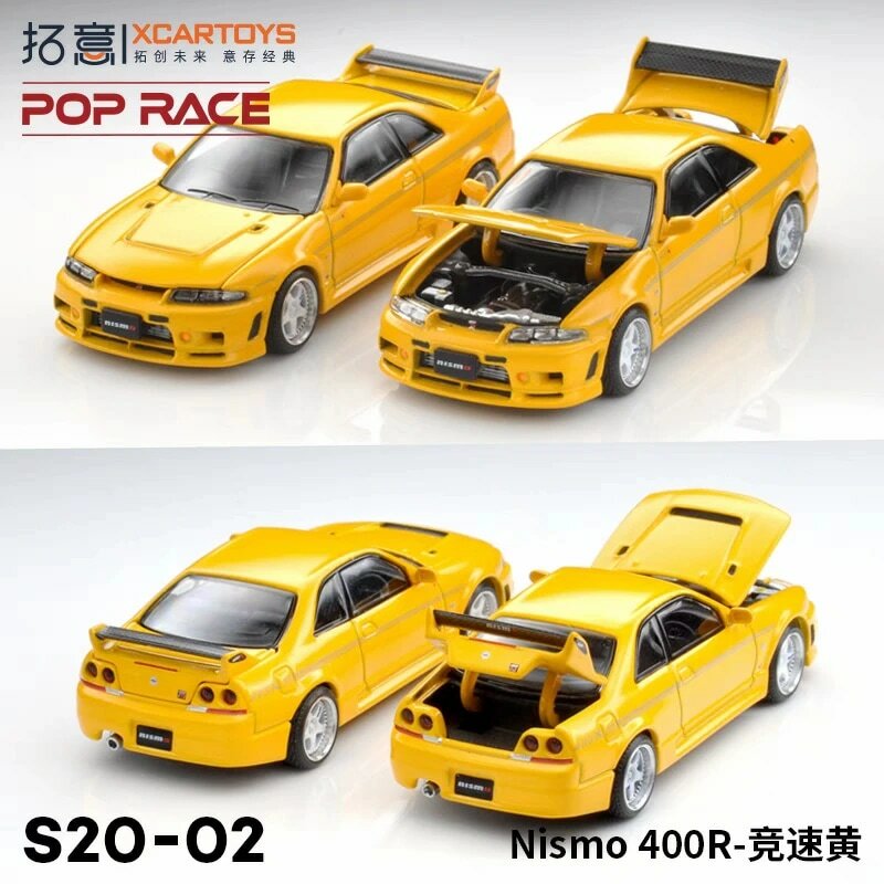 XCarToys-Nismo 400R velocidade amarelo Diecast modelo carro, X POP RACE, 1:64