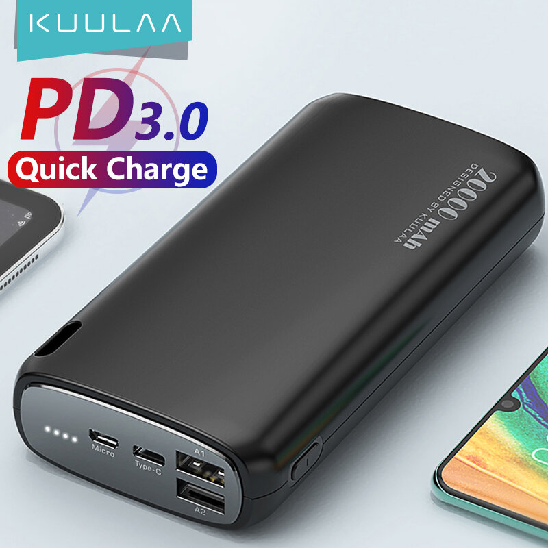 KUULAA Power Bank 20000 мАч Портативная зарядка повербанк мобильного телефона Внешнее зарядное устройство Powerbank 20000 мАч для iPhone 15