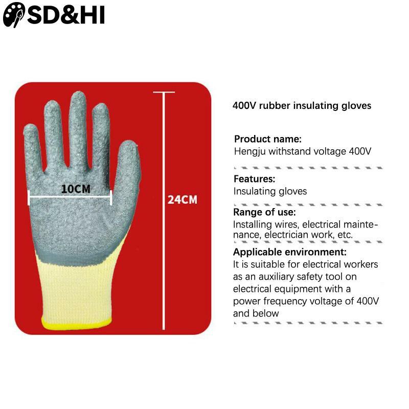 Sarung tangan pelindung keamanan Anti listrik, 1 pasang sarung tangan karet perlindungan keamanan listrik, sarung tangan kerja 400v, sarung tangan isolasi