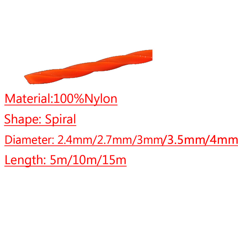 LUSQI-Nylon Grass Trimmer Linha, Corda Espiral Cortador de Escova, Cortador de Grama, Acessório Principal, 5m, 10m, 15m x 2.4mm, 2.7mm, 3mm, 3.5mm, 4mm