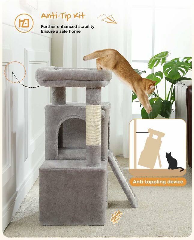 Menara pohon kucing dengan Condo ganda untuk kucing dalam ruangan, rumah mewah dengan dudukan empuk, mencakar dan kiriman, 30 inci