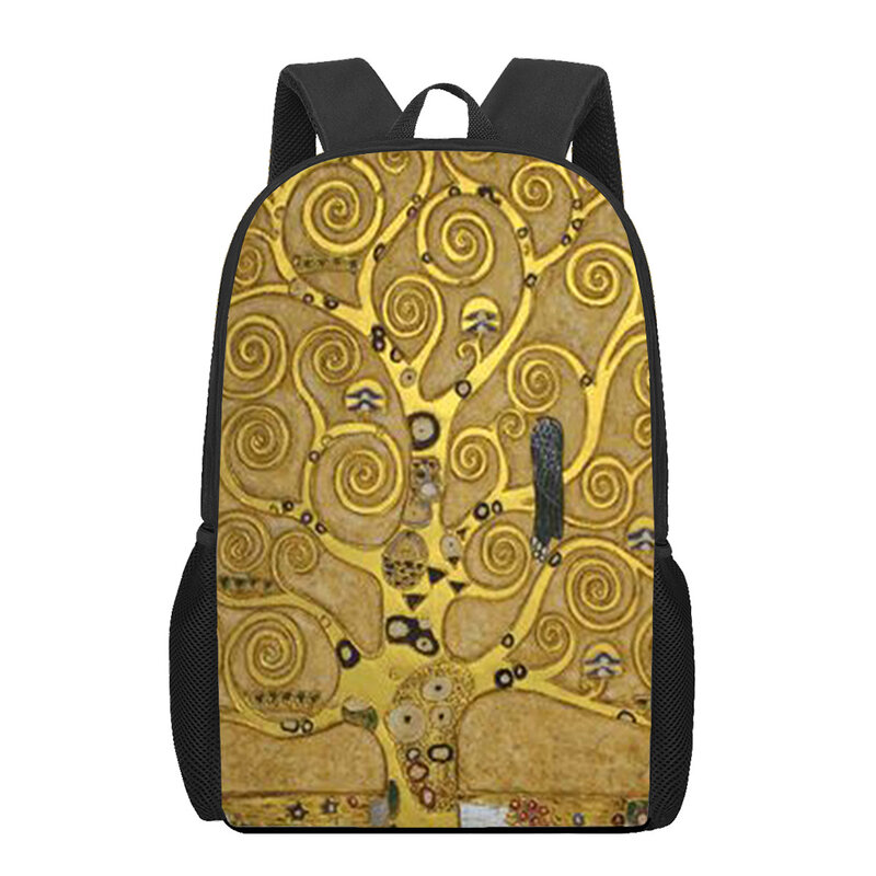 Gustav Klimt Art Paintings 3D Print Mochila Escolar para Meninos, Adolescente Kids Book Bag, Bolsas de Ombro Casuais, 16 "Satchel Mochila