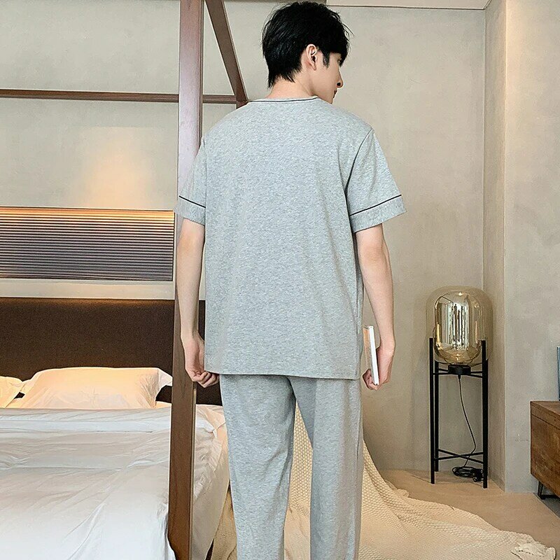 Men O-Neck Pajamas Sets Summer Short Sleeve Modal Casual Tracksuit Sleepshirt + Pants 2pc Pyjamas Male Big Yards Pijamas Hombre